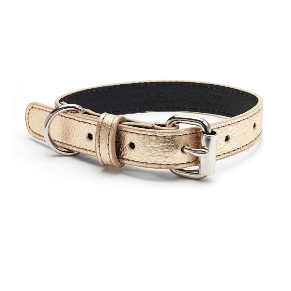 Love Thy Beast Metallic Gold Pebble Leather Dog Collar Sz Small new without tags